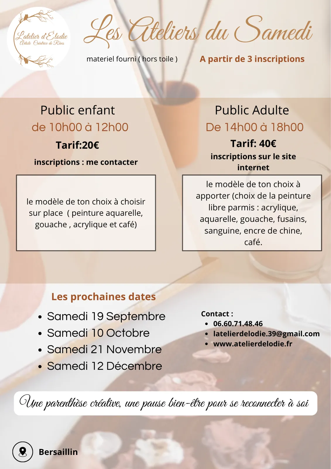 Affiche de Ateliers peinture adultes à Bersaillin (39) — Sorties dans le Jura