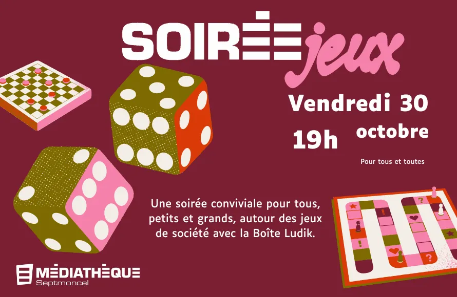 Poster for Médiathèque de Septmoncel: Games Evening in Septmoncel-les-Molunes (39) — Things to do in the Jura