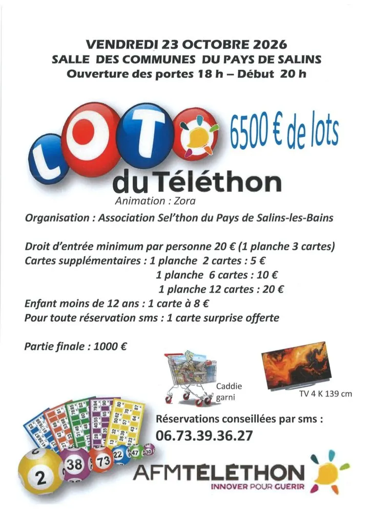 Poster for Téléthon bingo in Salins-les-Bains (39) — Things to do in the Jura