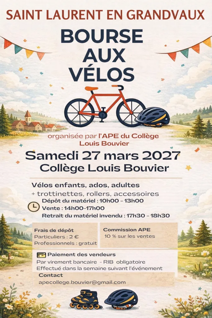 Poster for Bicycle sale in Saint-Laurent-en-Grandvaux (39) — Things to do in the Jura