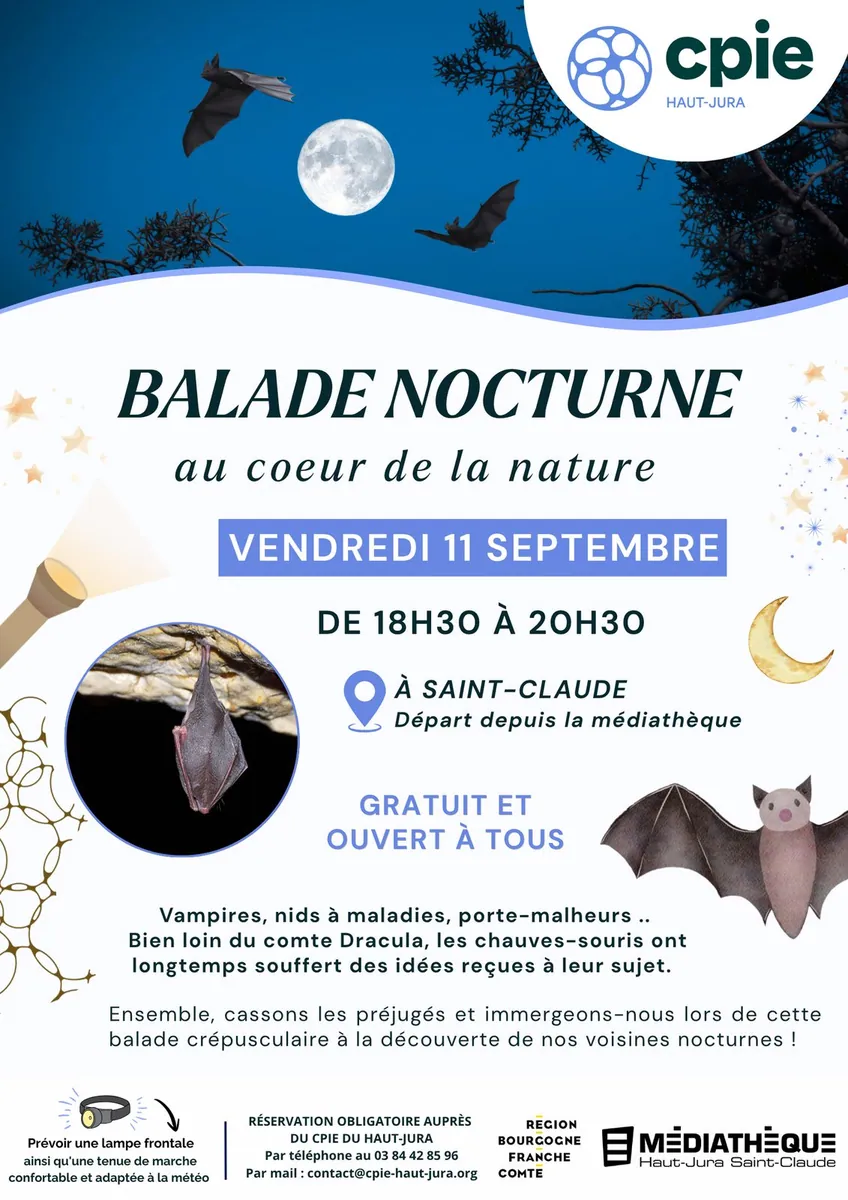 Affiche de Balade nocturne sur les chauves-souris à Saint-Claude à Saint-Claude (39) — Sorties dans le Jura