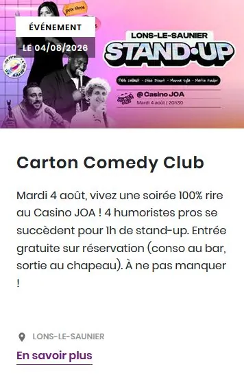 Affiche de Carton Comedy Night au Casino JOA de Lons-le-Saunier à Lons-le-Saunier (39) — Sorties dans le Jura