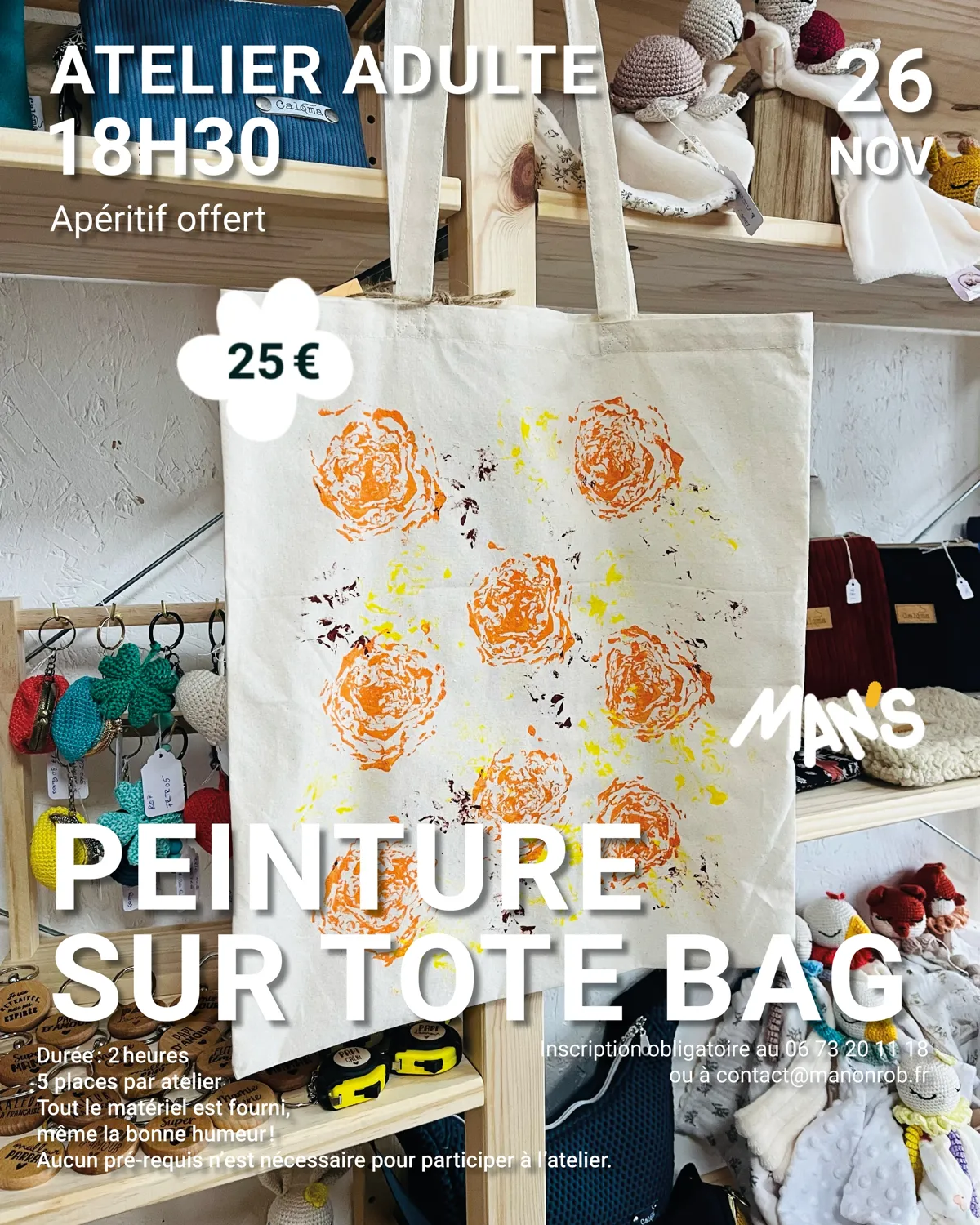 Affiche de Atelier adulte « Peinture sur tote bag » à Saint-Laurent-en-Grandvaux (39) — Sorties dans le Jura
