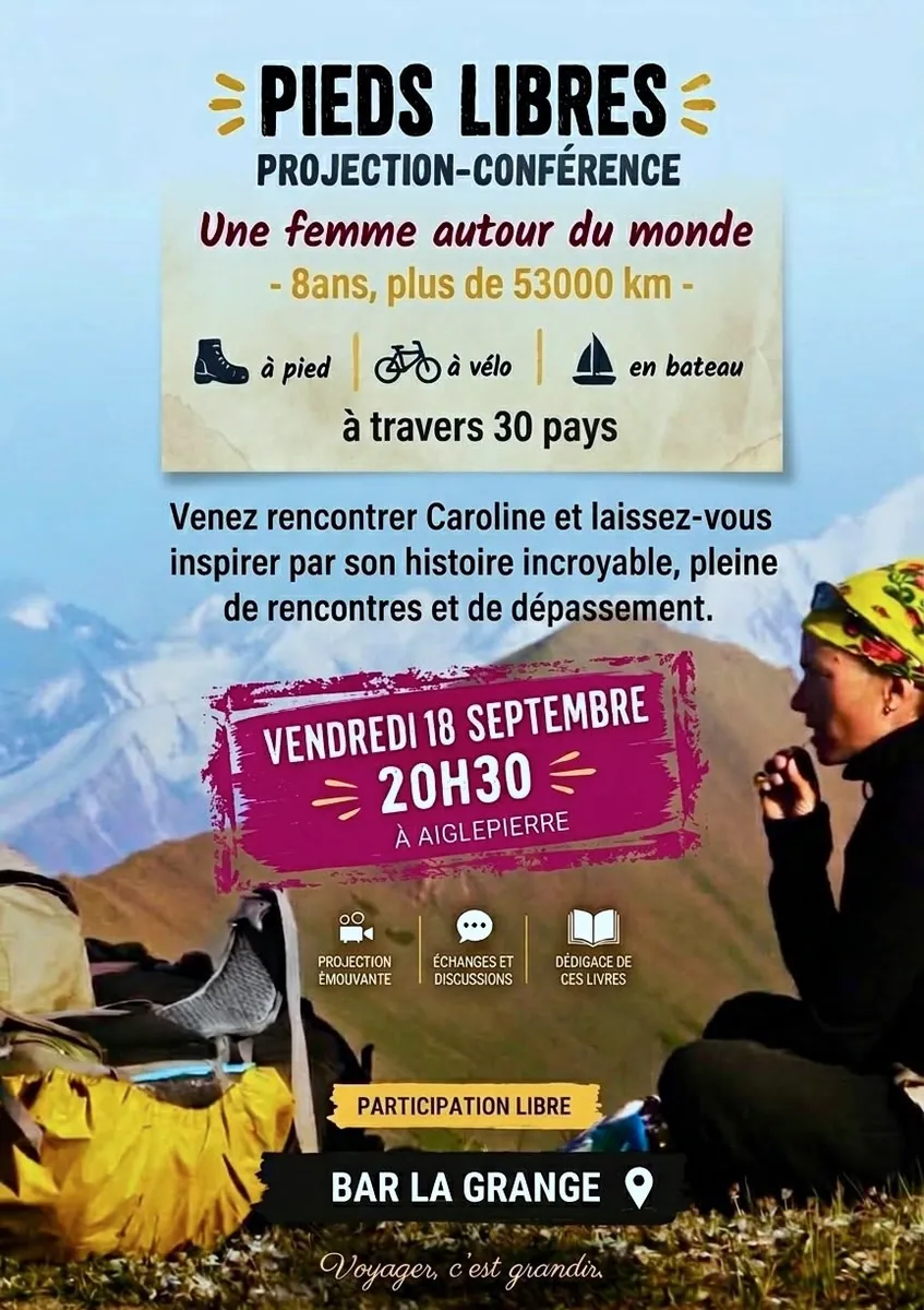 Affiche de Pieds Libres — projection-conférence à Aiglepierre à Aiglepierre (39) — Sorties dans le Jura