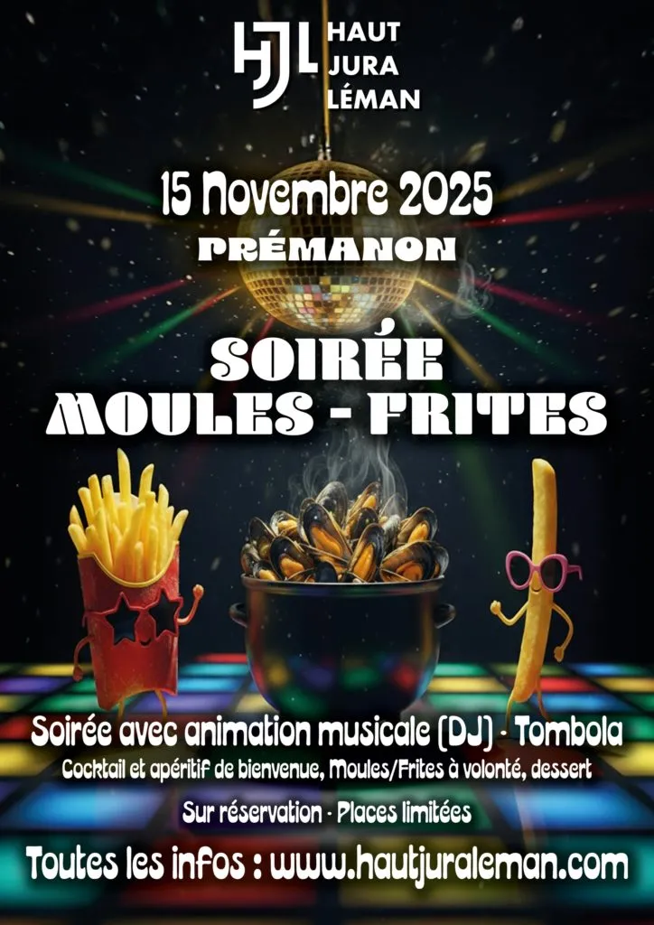Poster for Mussels and Chips Evening in Premanon (39) — Things to do in the Jura