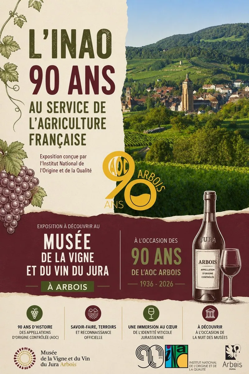 Affiche : Exposition des 90 ans de l'INAO à Arbois