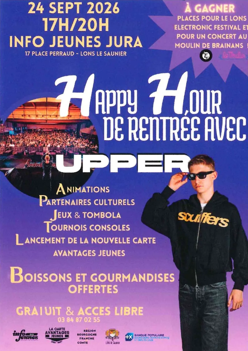 Affiche de Happy Hour de rentrée avec Upper à Lons-le-Saunier à Lons-le-Saunier (39) — Sorties dans le Jura