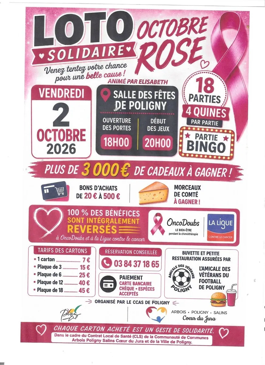 Loto solidaire d'Octobre Rose à Poligny