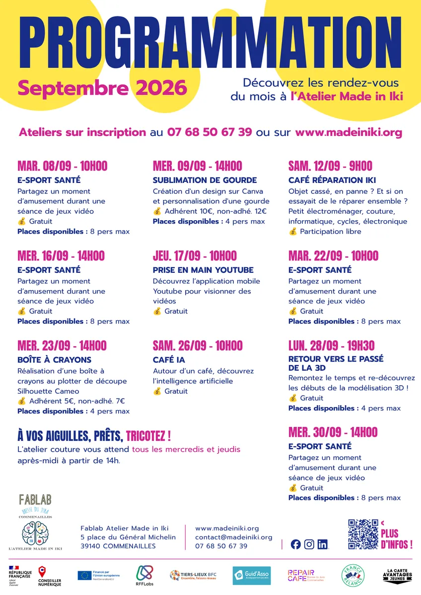 Affiche : Programmation mensuelle Fablab septembre 2026