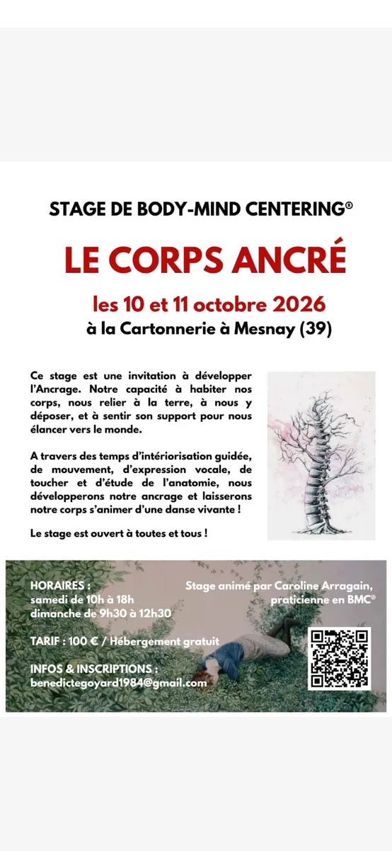 Affiche : Le corps ancré — stage de Body-Mind Centering®