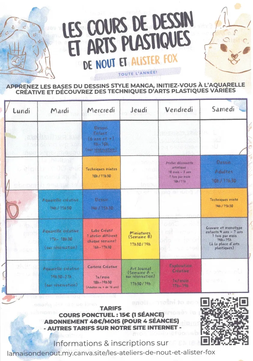 Affiche : Cours de dessin et arts plastiques